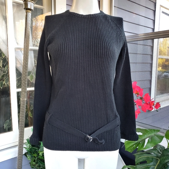 J Crew Black Belted Sweater 91% Cotton Size S-M - Picture 3 of 5